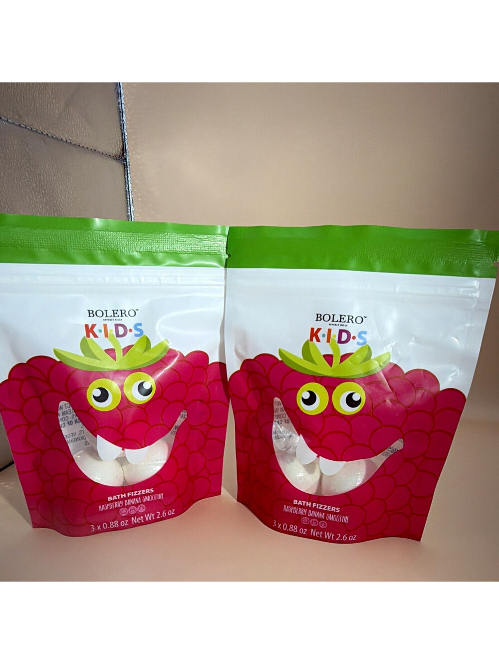 Bolero Kids Bath Fizzies Raspberry Banana Smoothie Sulfate-Free 3ct 2.6oz